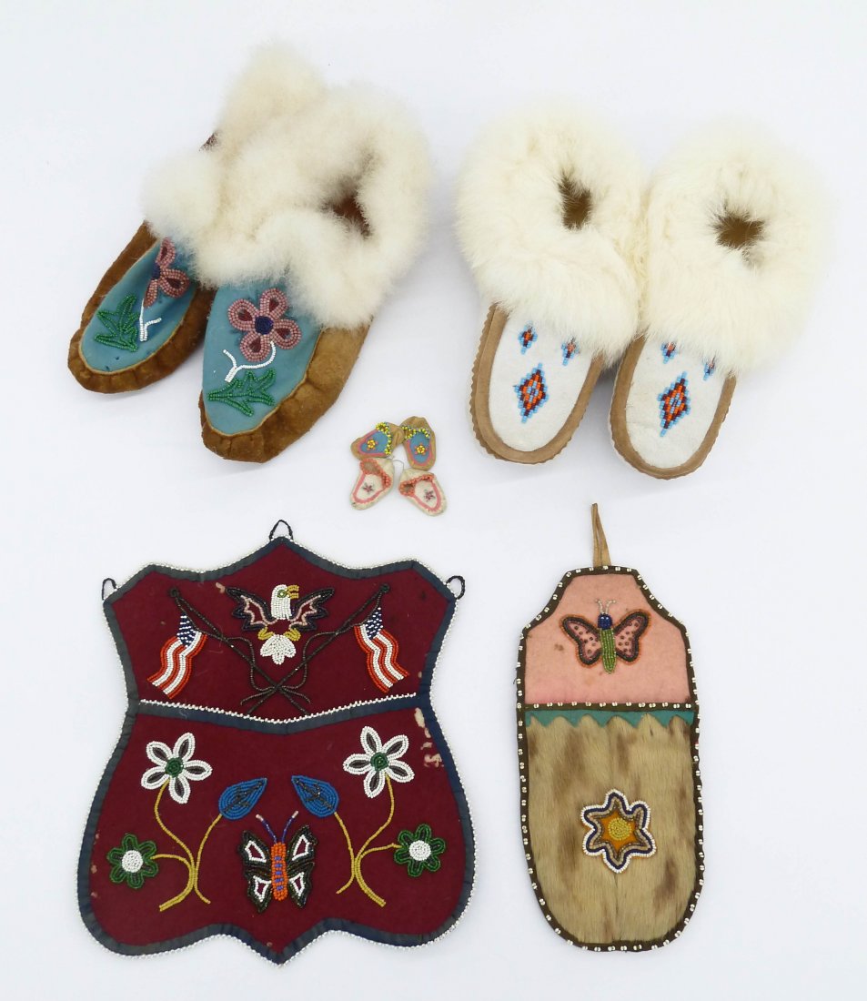 6pc Old Eskimo Beadwork Items. Includes two pairs of po (1 of 3)