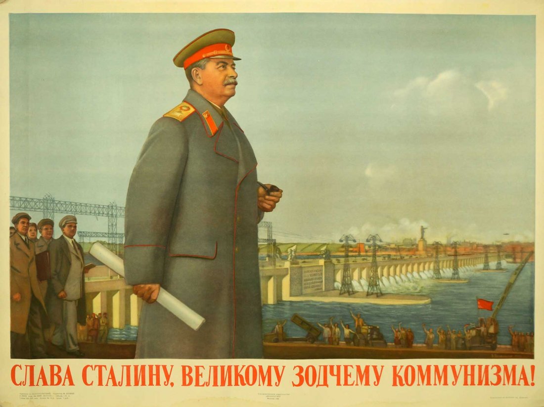 Belopolsky, Boris, [Glory Stalin, The Great Architect: Belopolsky, Boris, [Glory Stalin, The Great Architect of Communism] Soviet Original Propaganda Poster. Dated 1951. 22.5''x29'' Stored Rolled, Never Framed, Good Condition, some light stains & foxing, 