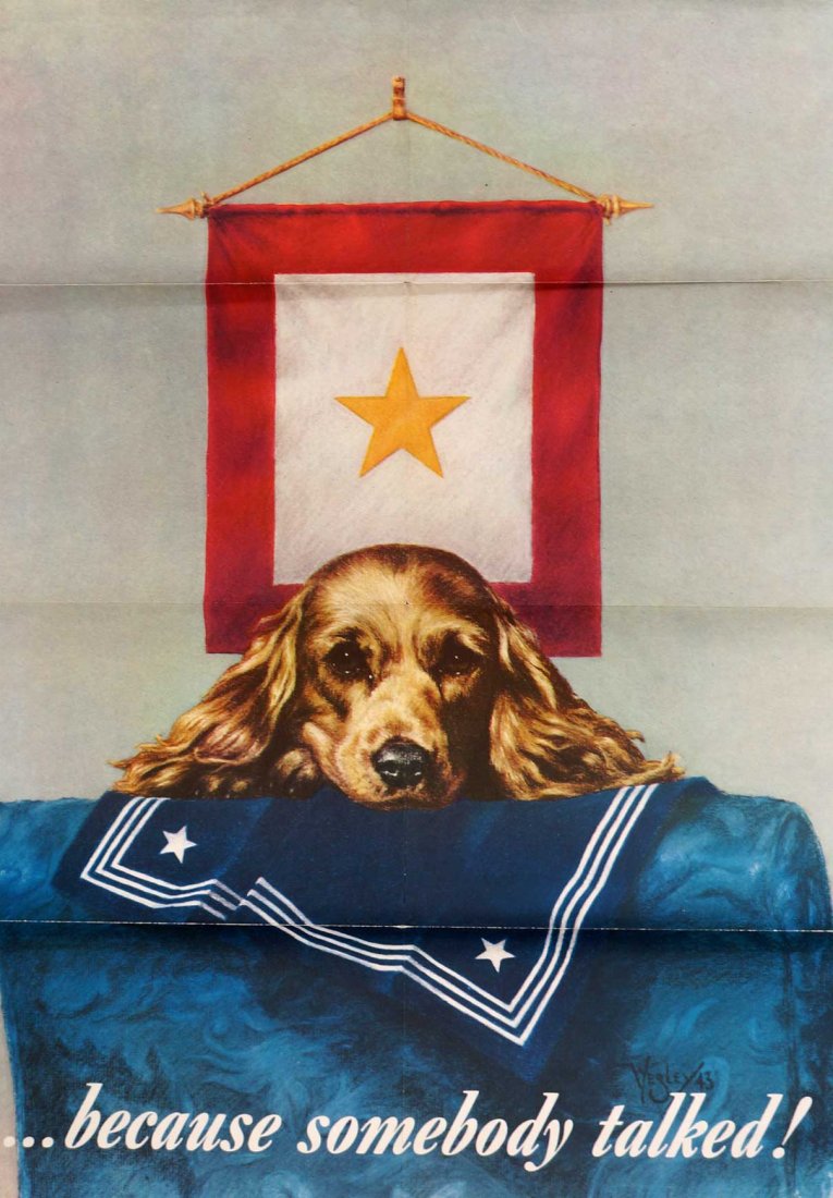 1944 WWII Poster [Because Somebody Talked] 28''x20'',: 1944 WWII Poster [Because Somebody Talked] 28''x20'', Good Condition