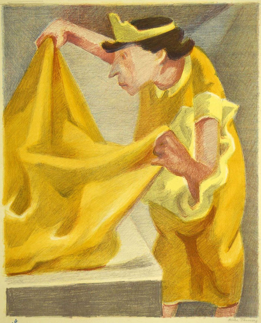 Alice Tenney, Minn (b1912) AAA 1930s WPA colored: Alice Tenney, Minn (b1912) AAA 1930s WPA colored lithograph, unframed, loose image 11x9, excellent condition, traped at corners to original front mat board