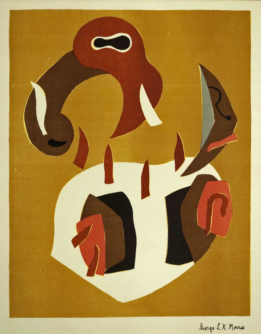 George L K Morris, New York (1905-1975) 1930's color: George L K Morris, New York (1905-1975) 1930's color lithograph unframed, 10x8, signed in pen LR in colored pencil, excellent condition, bottom corner torn from tape
