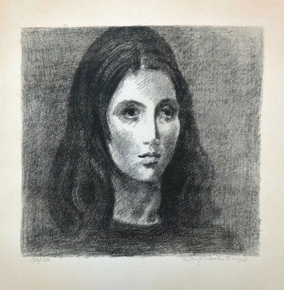 Raphael Soyer signed original AAA Lithograph, loose,: Raphael Soyer signed original AAA Lithograph, loose, pencil signed LR and numbered 138/150, unframed, good condition, taped at top corners only, image 13x13.5