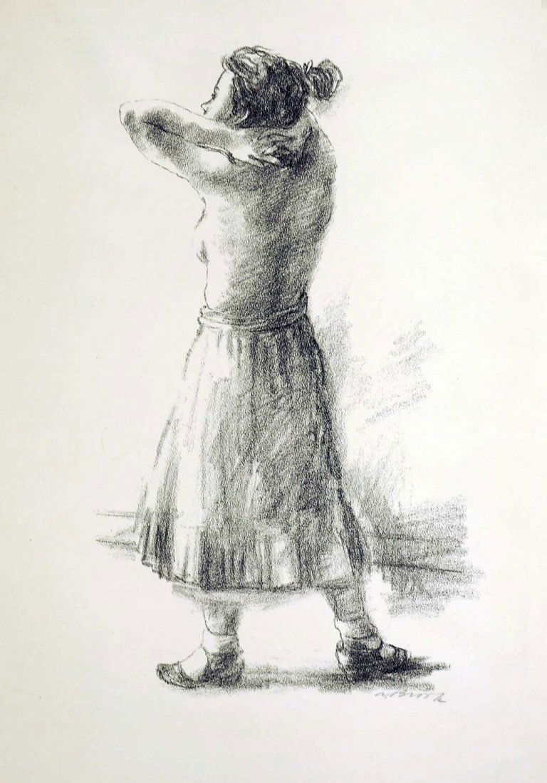 Alexander Brook signed original AAA Lithograph, loose,: Alexander Brook signed original AAA Lithograph, loose, pencil signed LR unframed, excellent condition, taped at top corners only, retains AAA label, image 13x8, original AAA label