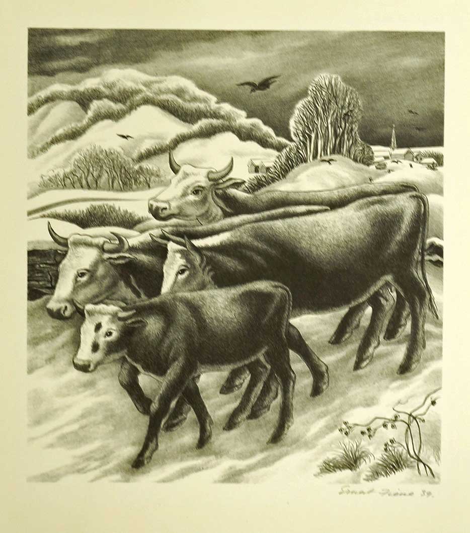 Ernest Fiene signed original AAA Lithograph [Mid: Ernest Fiene signed original AAA Lithograph [Mid Winter], loose, pencil signed LR unframed, excellent to excellent+ condition, taped at top corners only, retains AAA label, image 10.5x9.5