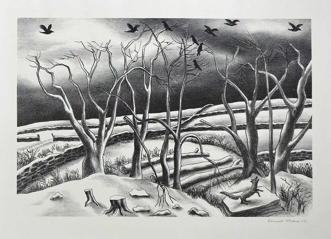 Ernest Fiene signed original AAA Lithograph [Winter: Ernest Fiene signed original AAA Lithograph [Winter Morning], loose, pencil signed LR unframed, excellent to excellent+ condition, taped at top corners only, retains AAA label, image 8.25x12.25