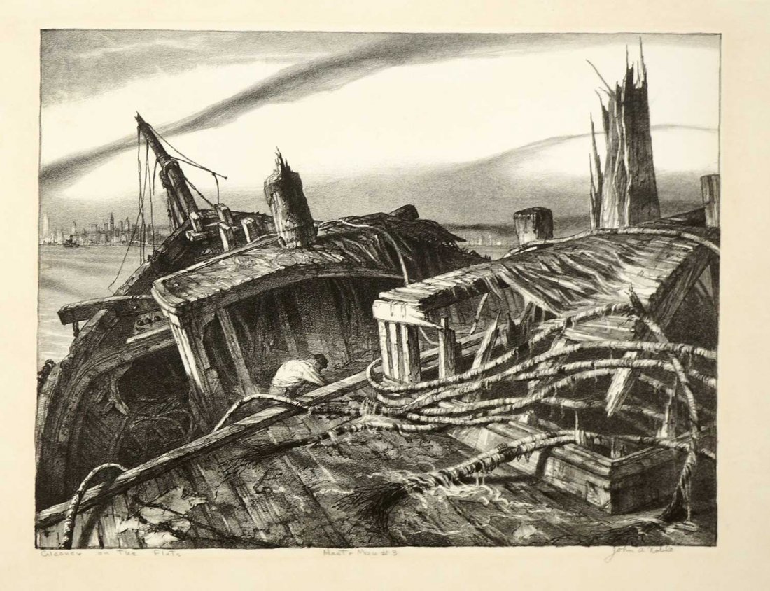 John Noble signed original lithograph [Geaner on the: John Noble signed original lithograph [Geaner on the Flats, Mast and Man #3] edition of 300, 1966, unframed, loose, pencil titled & signed by artist, 11 7/8 x 15 3/4, Excellent to Excellent + Conditio