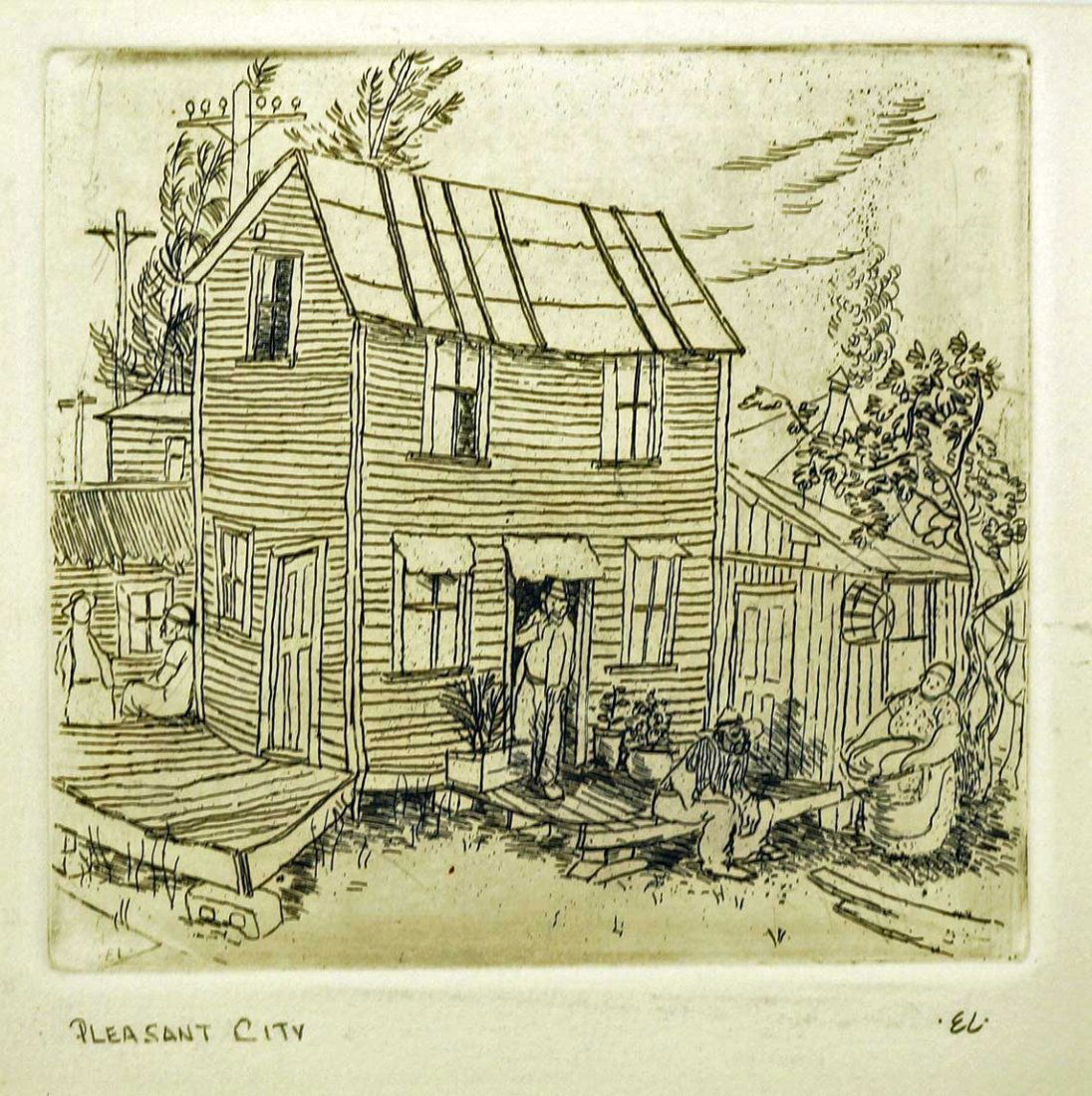 Eric Lundgren Signed Original Etching [Untitled, 1937].: Eric Lundgren Signed Original Etching [Untitled, 1937]. Unframed, loose, Ex/Ex+ condition, taped at top corners only. 5 1/4'' x 5 1/2'', pencil signed LR. Lundgren was Art Editor of Esquire Magazine.