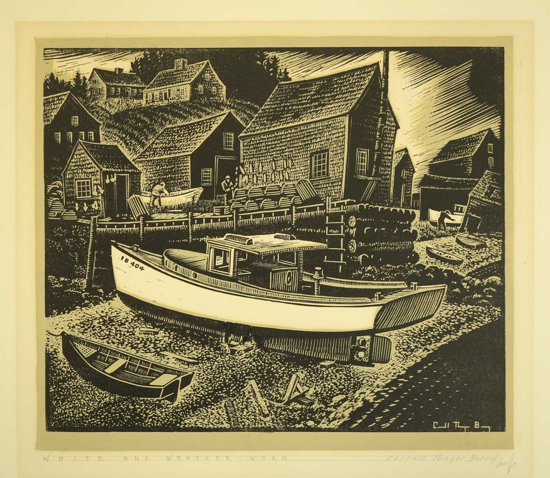 Carroll Thayer Berry (Maine, 1886-1978) Signed: Carroll Thayer Berry (Maine, 1886-1978) Signed Woodblock [White and Weather-Worn]. Pencil signed and titled, 10 5/8'' x 12 1/2''. Unframed, Loose, very good condition with slight mat burn, taped at to