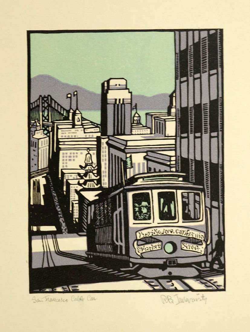 Robert Bruce Invarity (American, 1909-1999) Signed: Robert Bruce Invarity (American, 1909-1999) Signed Woodblock print [San Franscisco Cable Car]. Circa 1935, image 8'' x 6'', unframed, loose, Ex/Ex+ condition. Signed and titled in pencil.