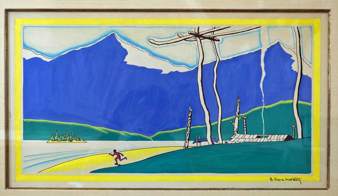 Robert Bruce Invarity (American, 1909-1999) Book: Robert Bruce Invarity (American, 1909-1999) Book Illustration Original Artwork, circa 1935. [Ikt Running to the Beach], image 9.5'' x 17.5'', professionally framed.