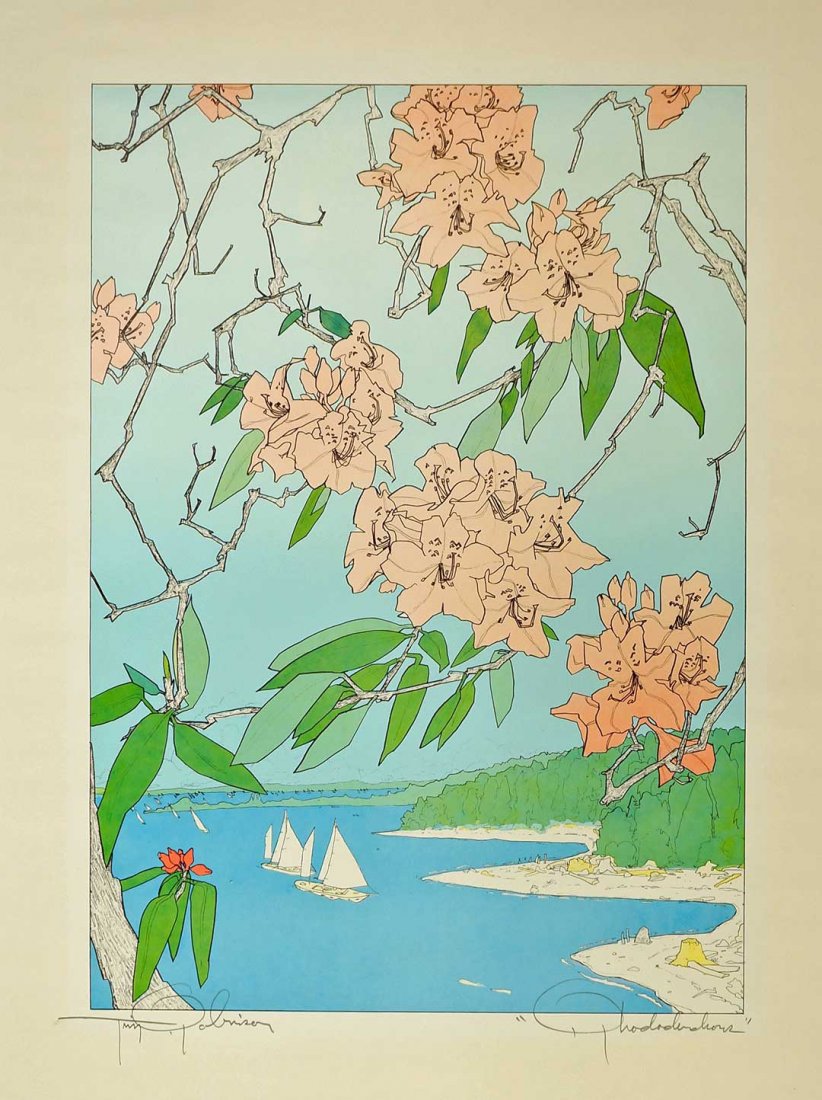 Tim Robinson (American, 20th/21st century) Signed Print: Tim Robinson (American, 20th/21st century) Signed Print [Rhodedendrons] pencil signed LR. Image 18'' x 12.75'', unframe, loose, excellent condition.