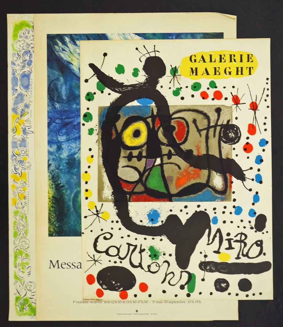 Group Three Exhibition Posters, Joan Miro, Marc: Group Three Exhibition Posters, Joan Miro, Marc Chagall, etc. Chagall 30.25" x 20" and 30.25" x 20.25", Miro 30.25" x 20.25"