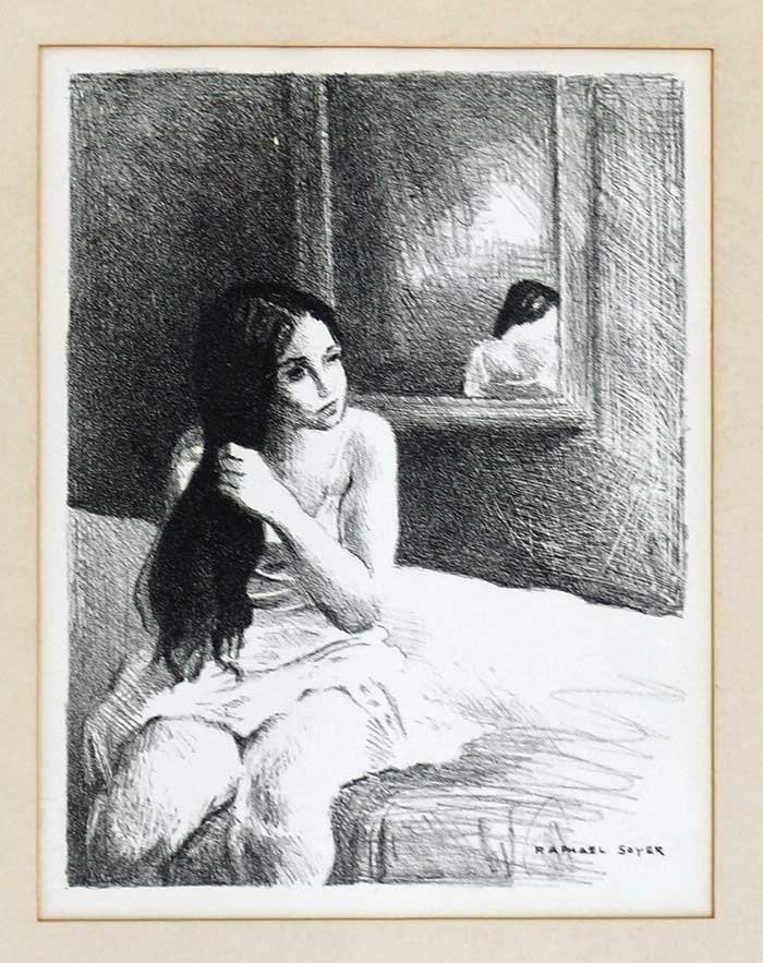 Raphael Soyer (1899-1987) Lithograph: Raphael Soyer (1899-1987) lithograph. Plate signed, image 8\" x 10.5\", unframed, loose, taped along top edge on verso.