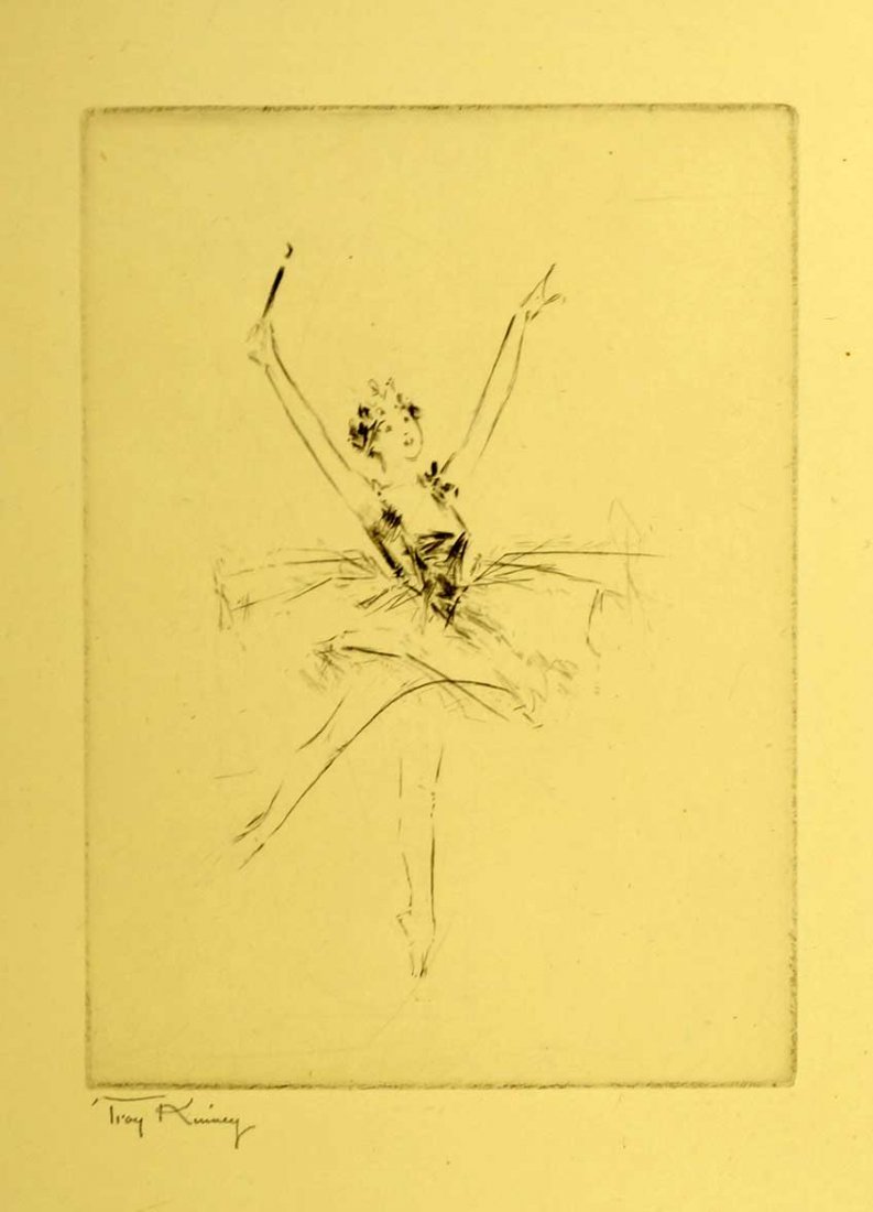 Troy Kinney (American, 1871-1938) Signed Etching: Troy Kinney (American, 1871-1938) Signed Etching [The Fairy Wand]. Ca.1923, 5 1/8" x 3 3/4" image, signed in pencil LL. Unframed, loose, Ex/Ex+ condition taped at top only.