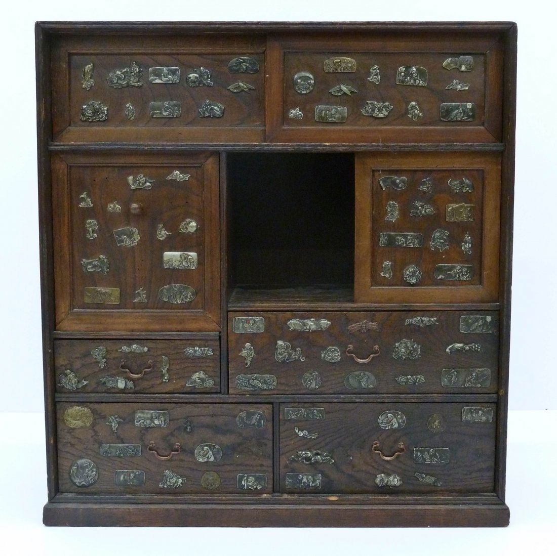 Antique Japanese Tea Chest with Menuki Ornaments