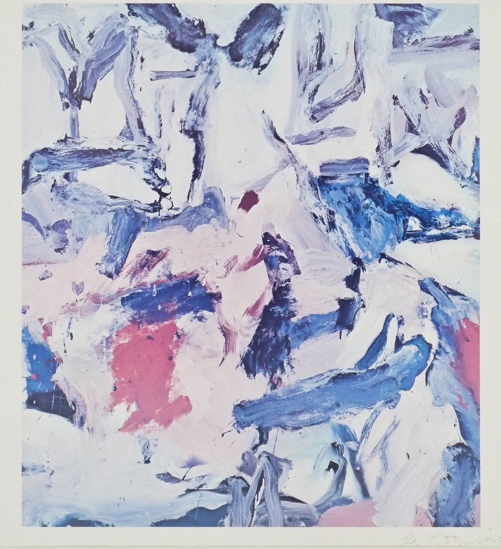 Willem de Kooning Signed Offset Lithograph 20.25''x19'': Willem de Kooning Signed Offset Lithograph 20.25''x19'' Sight. An abstract lithograph pencil signed l.r. margin. Total framed size 28.75''x27''.