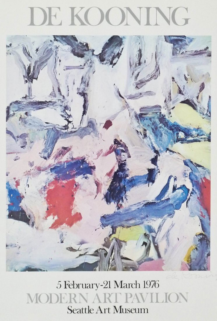 Willem de Kooning ''Modern Art Pavilion: Seattle Art: Willem de Kooning ''Modern Art Pavilion: Seattle Art Museum'' 1976 Signed Poster 28.25''x22.25'' Framed. Abstract offset lithograph is signed in pencil l.r. margin.