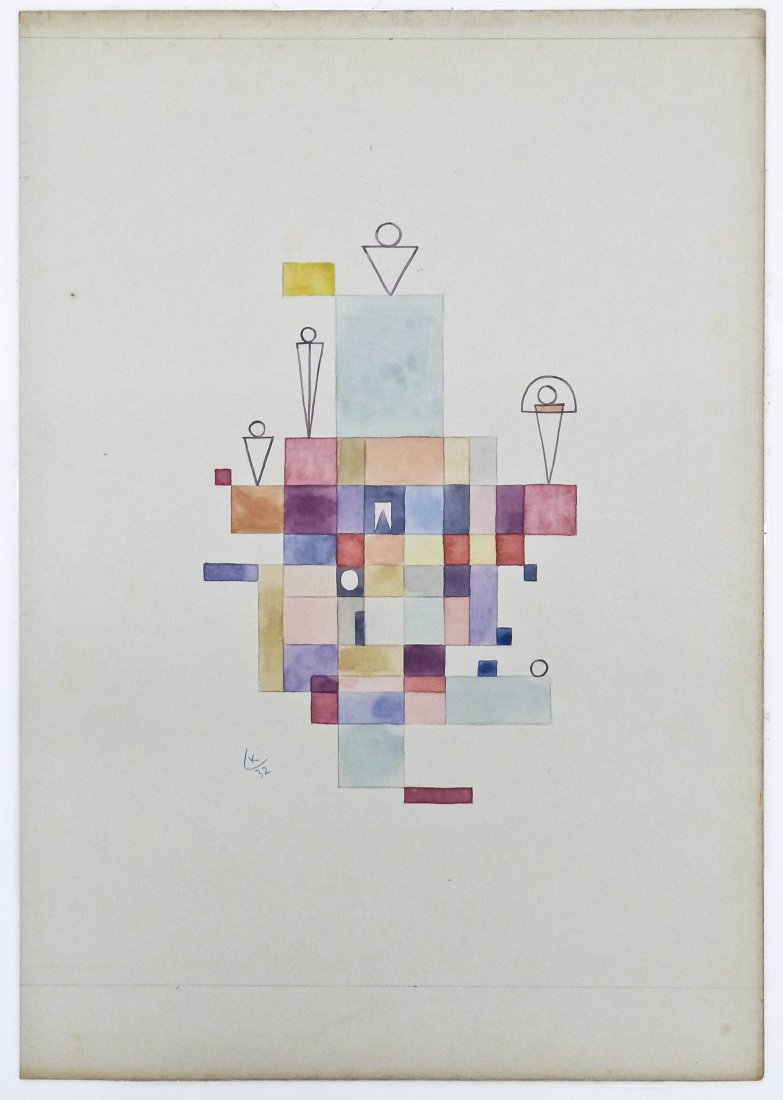Wassily Kandinsky (1866-1944 Russian) Untitled: Wassily Kandinsky (1866-1944 Russian) Untitled Abstraction 1932 Watercolor & Graphite on Paper 16''x11'' Sheet. A colorful geometric composition with his typical shapes and line. It is initialed and d