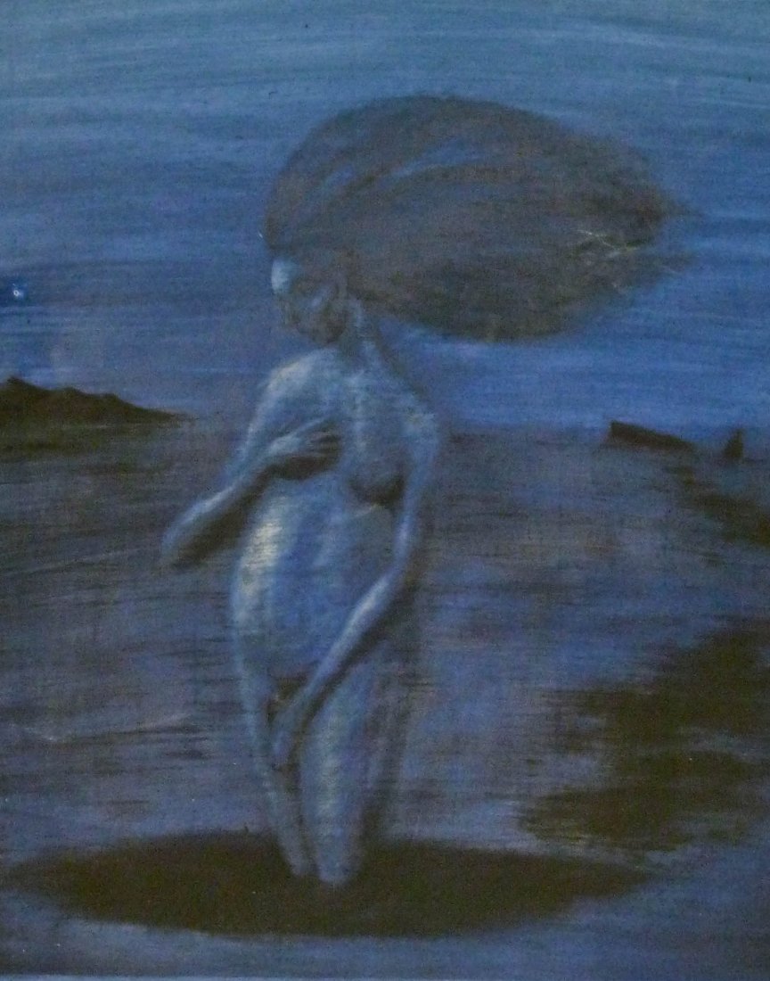 Walter Lieberman (b.1954 American) ''Venus of: Walter Lieberman (b.1954 American) ''Venus of Indifference'' 1990 Enamels Fired on Glass Panel 26''x21'' Image. Cobalt blue and black image of the nude venus in landscape. No visible signature. Some s