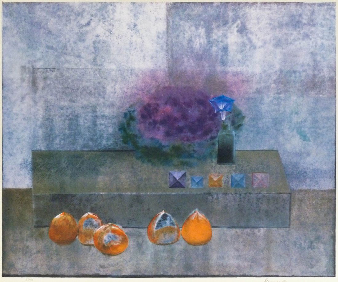 Morris Graves (1910-2001 American) ''Five Persimmons,: Morris Graves (1910-2001 American) ''Five Persimmons, Five Jewels and Flowering Cabbage with Morning Glory'' 1991 Silkscreen Lithograph 23.25''x28.75'' Image. Pencil signed and numbered 78 of 90 editi