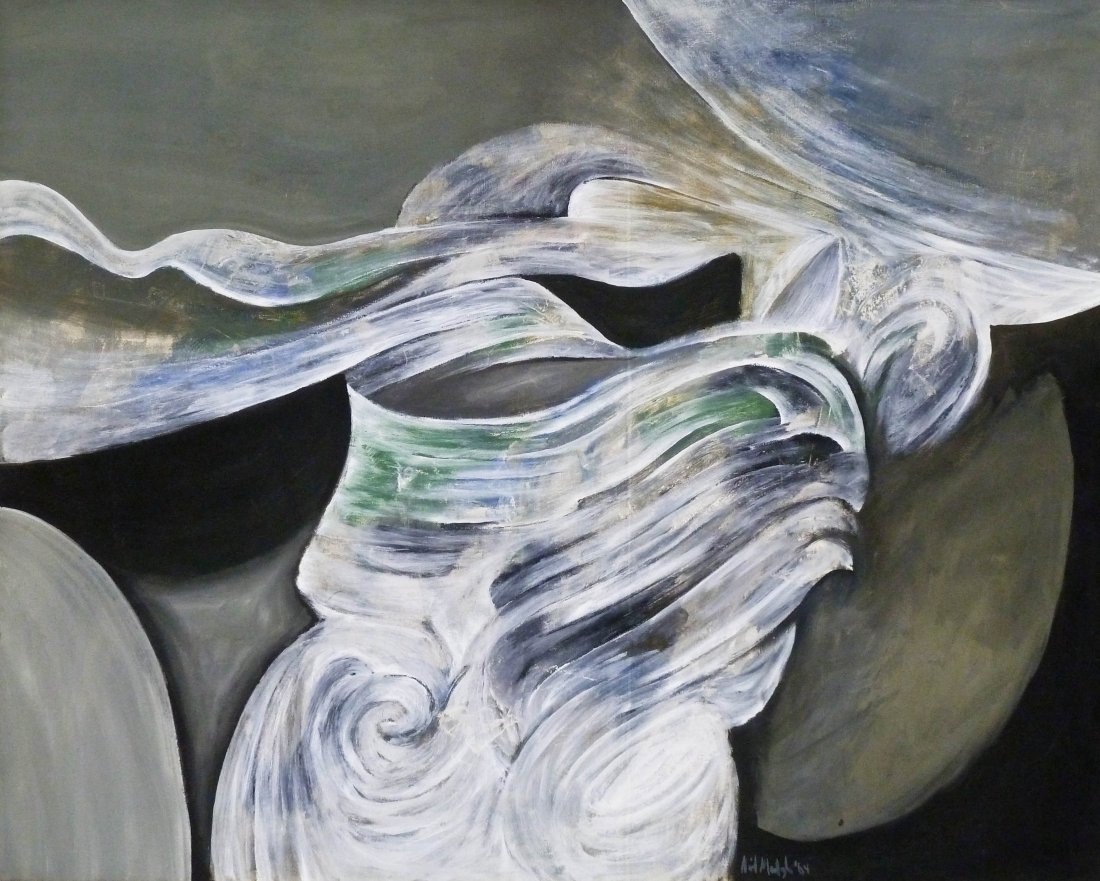 Neil Meitzler (1930-2009 Washington) ''Winds of: Neil Meitzler (1930-2009 Washington) ''Winds of Spring'' 1964 Oil on Canvas 24''x30'' Image. Signed and dated l.r. corner. Titled on stretcher. Total framed size 25''x31''. Collection of artist Phil F