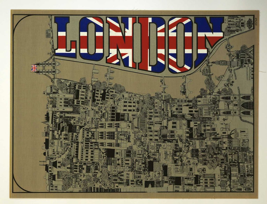 Group of 3 Sparta Graphics Prints on Linen, Mounted,: Group of 3 Sparta Graphics Prints on Linen, Mounted, Includes San Francisco, London & New York, Designs from J. Michaelson & John F Johnson, 30'' x 29.5'' to 41.5'' x 31.5'', VG Condition