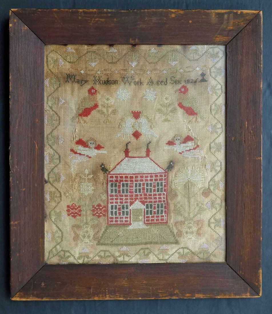 Framed Antique Pictorial Sampler, [Mary Hudson, Work (1 of 1)