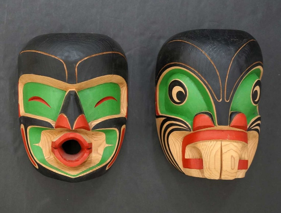 Kwakiutl Mask Oscar Ozzie Matilpi 木製 マスク Lot - FOUR NORTHWEST COAST KWAKIUTL MASKS BY OSCAR MATILPI