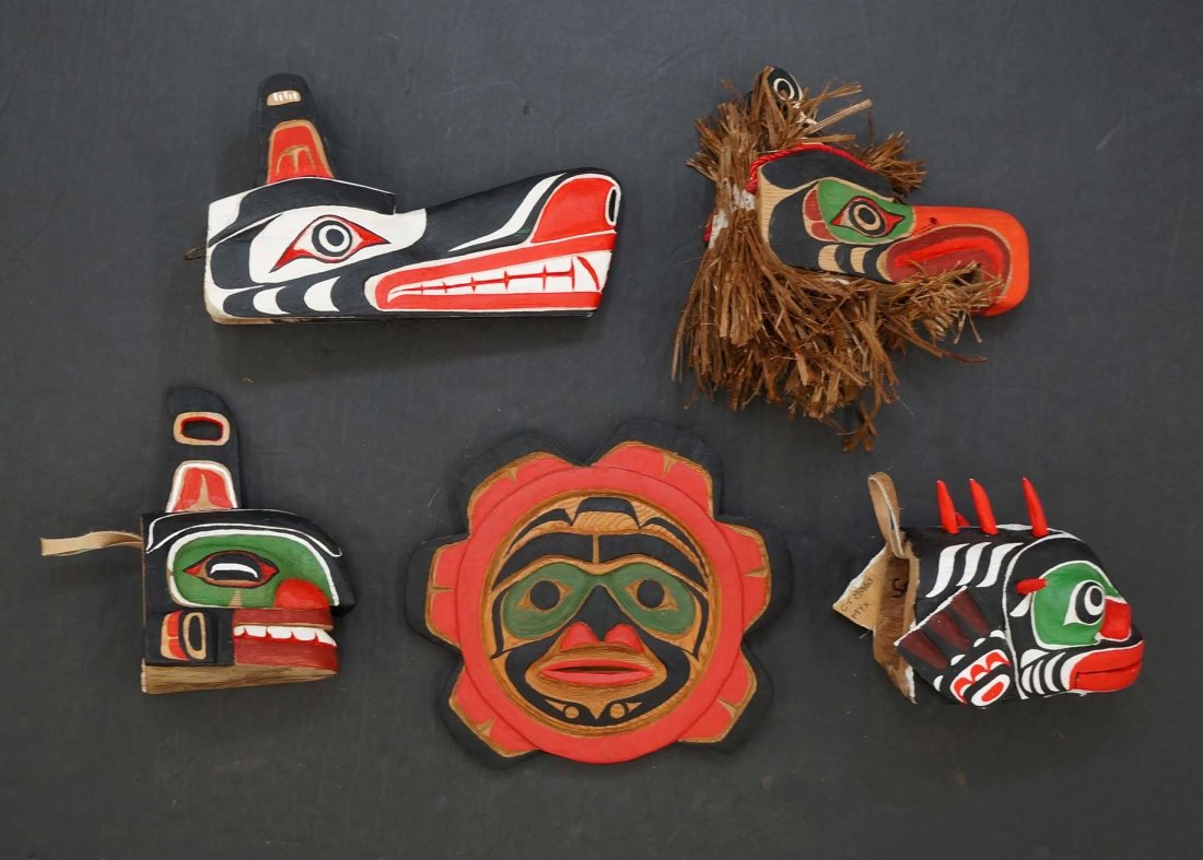 Randy Seaweed Group Carved Masks & Plaque, etc, 7'' to (1 of 1)