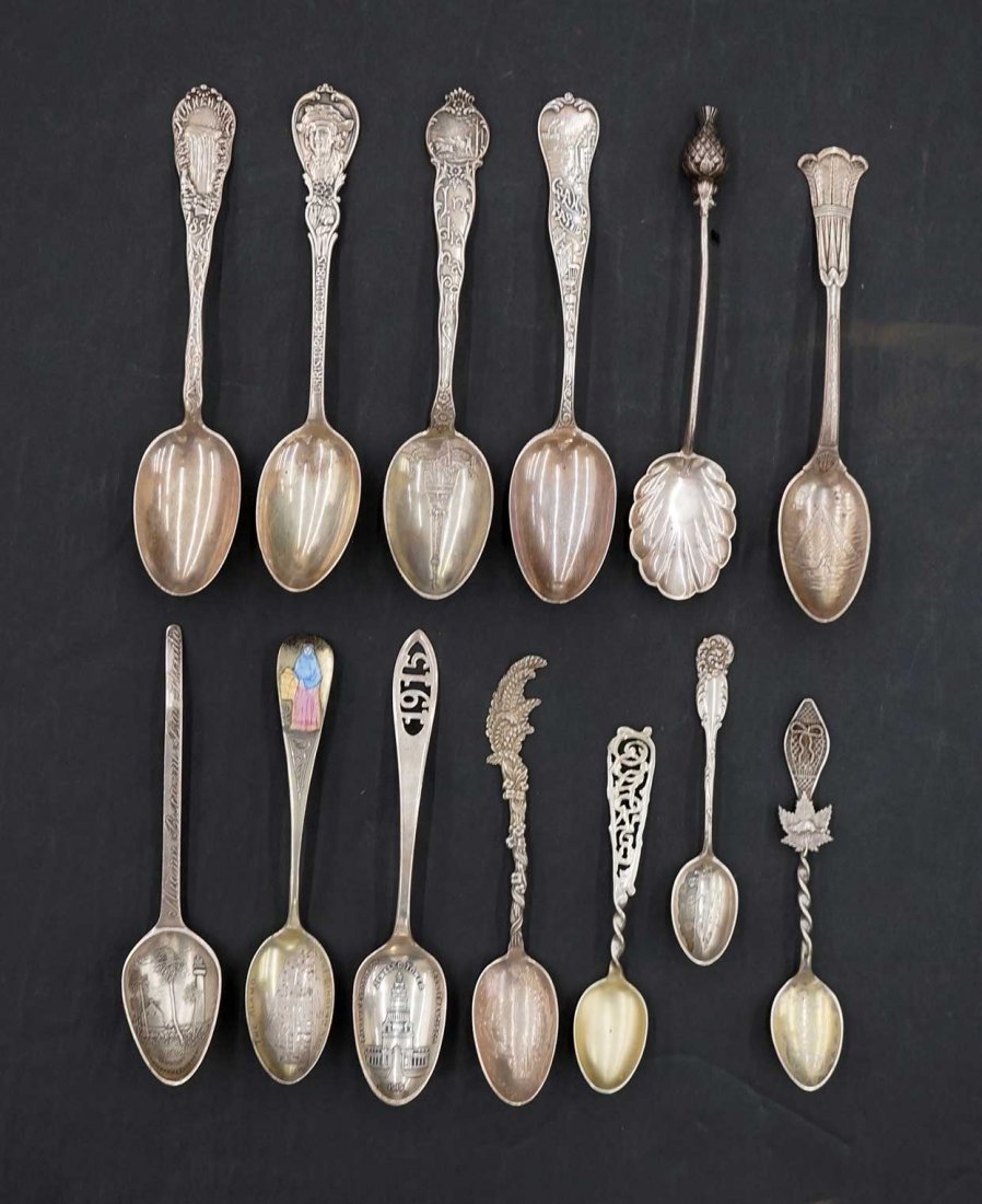 Group Thirteen Fancy Sterling Silver Souvenir Spoons, (1 of 3)
