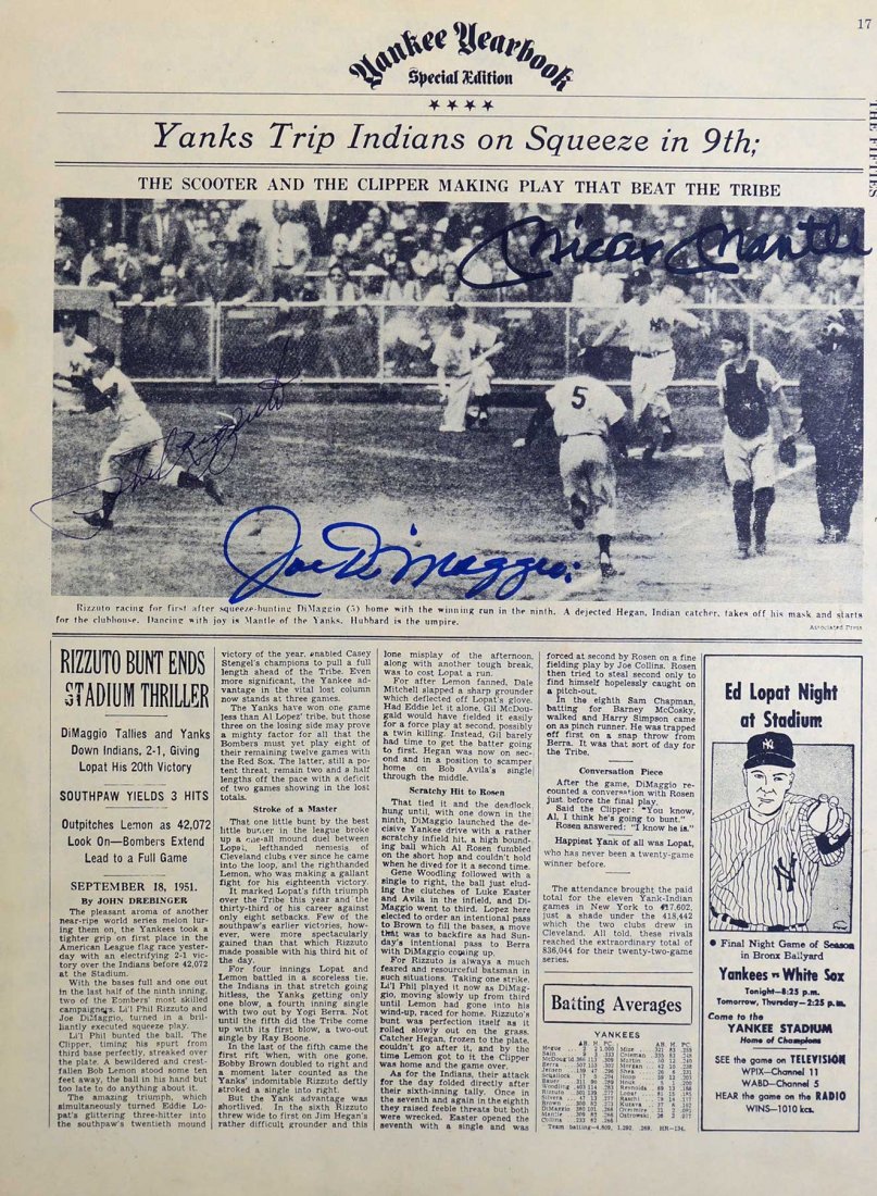 Joe Di Maggio, Mickey Mantle and Phil Rizzuto Signed (1 of 2)