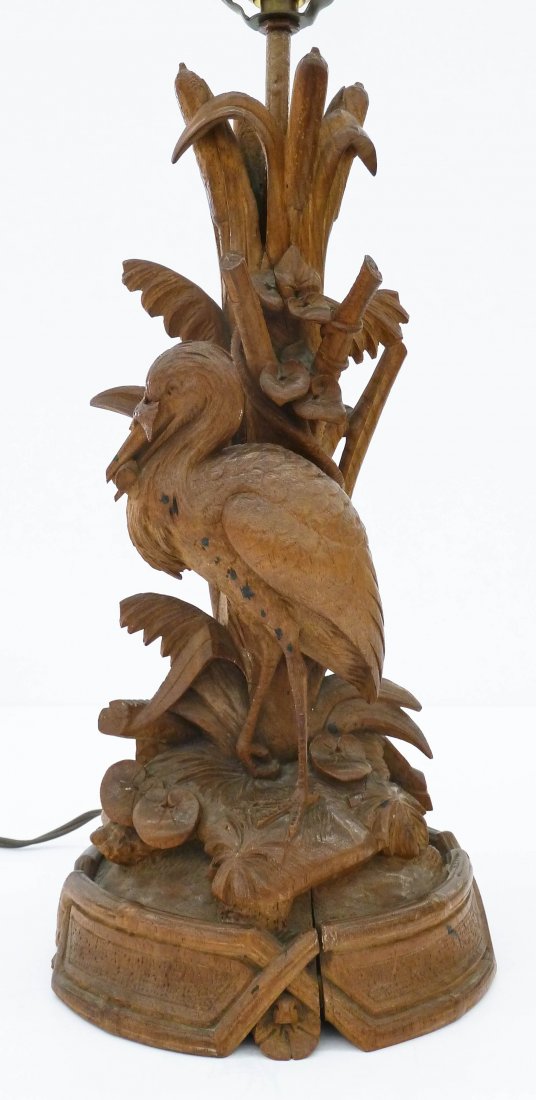 Antique Black Forest Carved Wood Table Lamp 25.5"x14". (1 of 4)