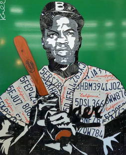 Michael Kalish (20th/21st c.) Pop Art Jackie Robinson: Michael Kalish (20th/21st century) Artwork Jackie Robinson. Famed for his Pop Art incorporating license plates, this piece was commissioned by consignor. 60" x 50". Signed, framed. Excellent condition