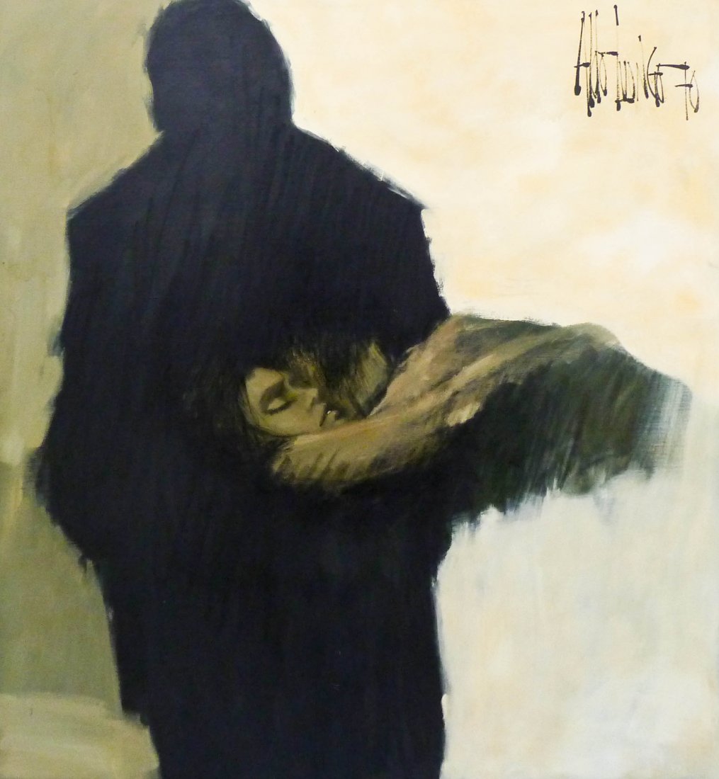 Aldo Luongo (b.1941 Argentinean) ''Hoy, Al Recordarla'': Aldo Luongo (b.1941 Argentinean) ''Hoy, Al Recordarla'' (Today, While I Remember Her) 1970 Oil on Canvas 55''x50'' Image. An early figurative abstract by Luongo signed and dated u.r. corner. Total fra