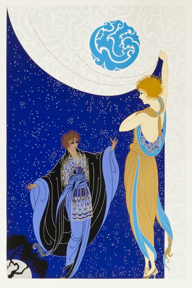 Erte ''Nocturne'' Signed Serigraph 26''x17'' Image.: Erte ''Nocturne'' Signed Serigraph 26''x17'' Image. Pencil signed and numbered 84 of 300 edition. Purchased at Fine Arts Ltd. Inc., San Francisco with COA included. Gallery framed with a total size of