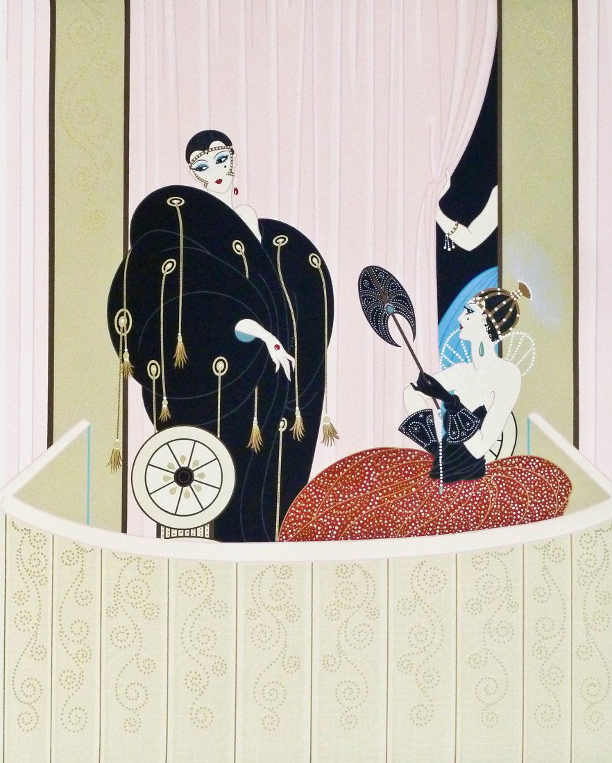 Erte ''Loge de Theatre'' Signed Serigraph 26''x21'': Erte ''Loge de Theatre'' Signed Serigraph 26''x21'' Image. Pencil signed and numbered Artist Proof 7 of 40 edition. Purchased at Fine Arts Ltd. Inc., San Francisco with COA included. Gallery framed wi
