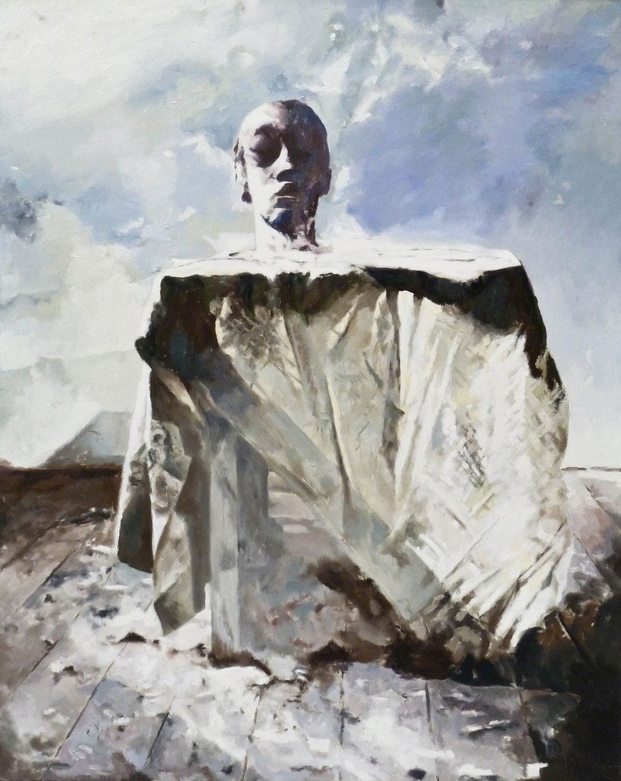 Balcomb Greene (1904-1990 New York) ''Sculptors Head'': Balcomb Greene (1904-1990 New York) ''Sculptors Head'' Oil on Canvas 50''x40'' Image. A stark abstract composition by this well known East Coast artist. Signed l.r. corner with Adele Bednarz Galleries