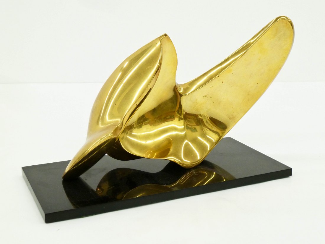 Jack Zajac (b.1929 American) Swan Bronze Sculpture: Jack Zajac (b.1929 American) Swan Bronze Sculpture 7''x11.5''x5.5''. An abstract polished bronze sculpture signed ''Zajac'' and numbered 6 of 25 edition on bottom. Attached to black acrylic base. A fe