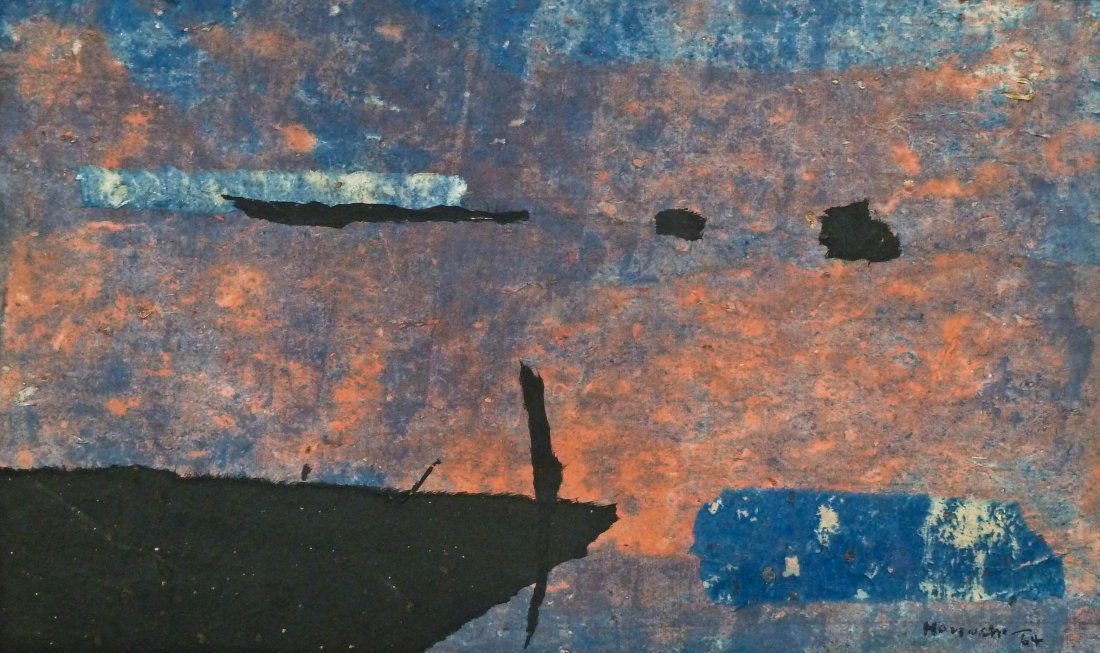 Paul Horiuchi (1906-1999 Washington) ''Daybreak'' 1964: Paul Horiuchi (1906-1999 Washington) ''Daybreak'' 1964 Casein Collage on Board 12''x20'' Image. A colorful collage by this well known Japanese American artist. Signed and dated l.r. corner. Greg Kucer