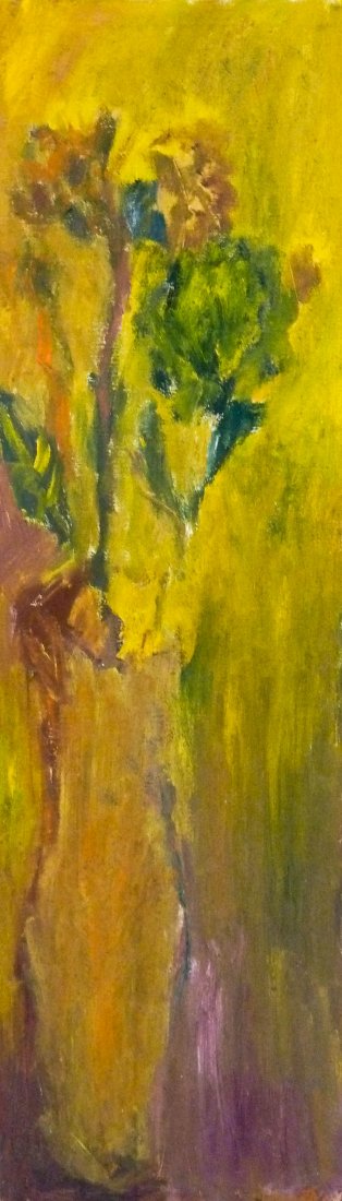 Robert Colescott (1925-2009 American) ''Summer: Robert Colescott (1925-2009 American) ''Summer Bouquet'' 1957 Oil on Canvas 37''x11'' Image. An early colorful abstract still life by this well known African American artist. Executed while live in Or