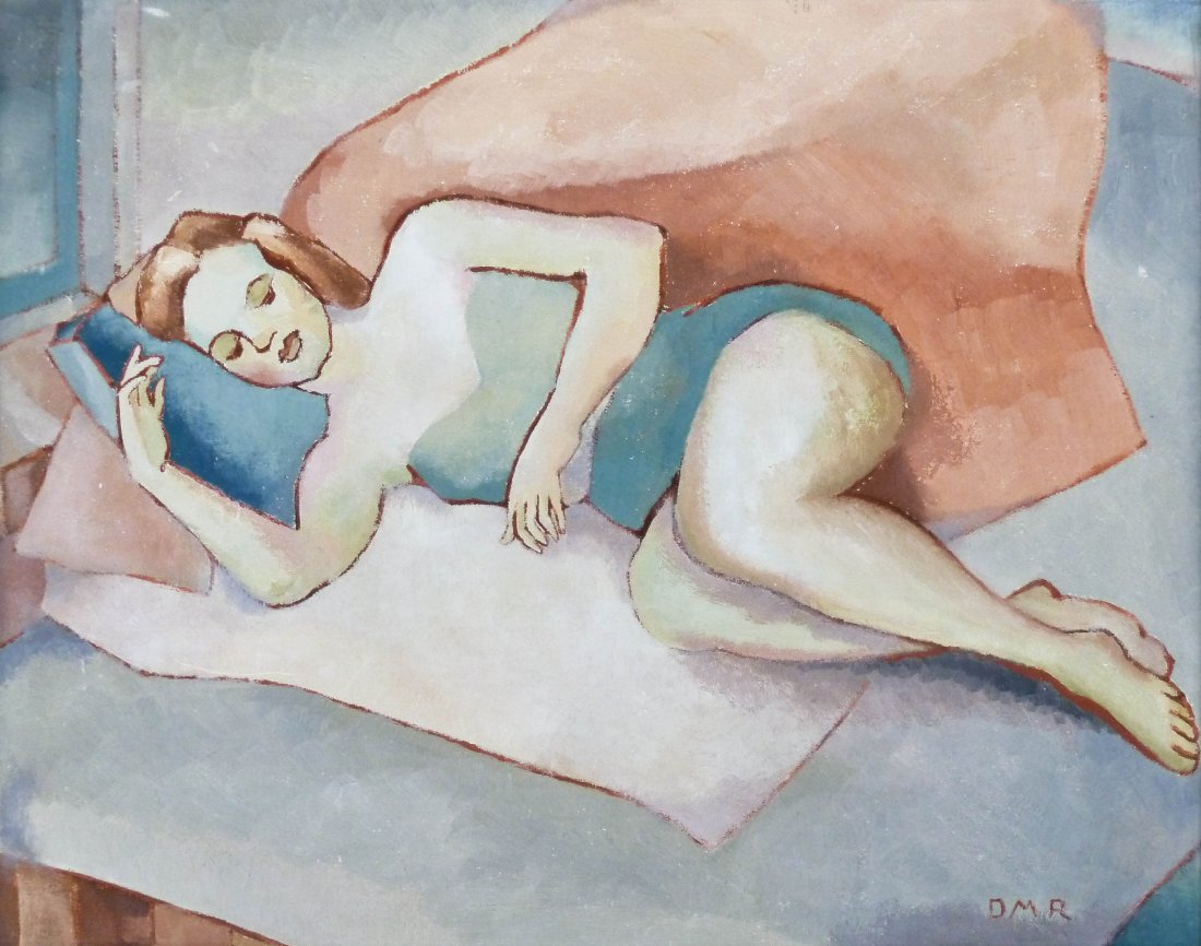 Dorothy Milne Rising (1895-1992 Washington) ''On Wings: Dorothy Milne Rising (1895-1992 Washington) ''On Wings of Sleep'' Oil on Board 16''x20'' Image. An early WPA era oil painting of the sleeping beauty. Initialed l.r. corner with original title label on