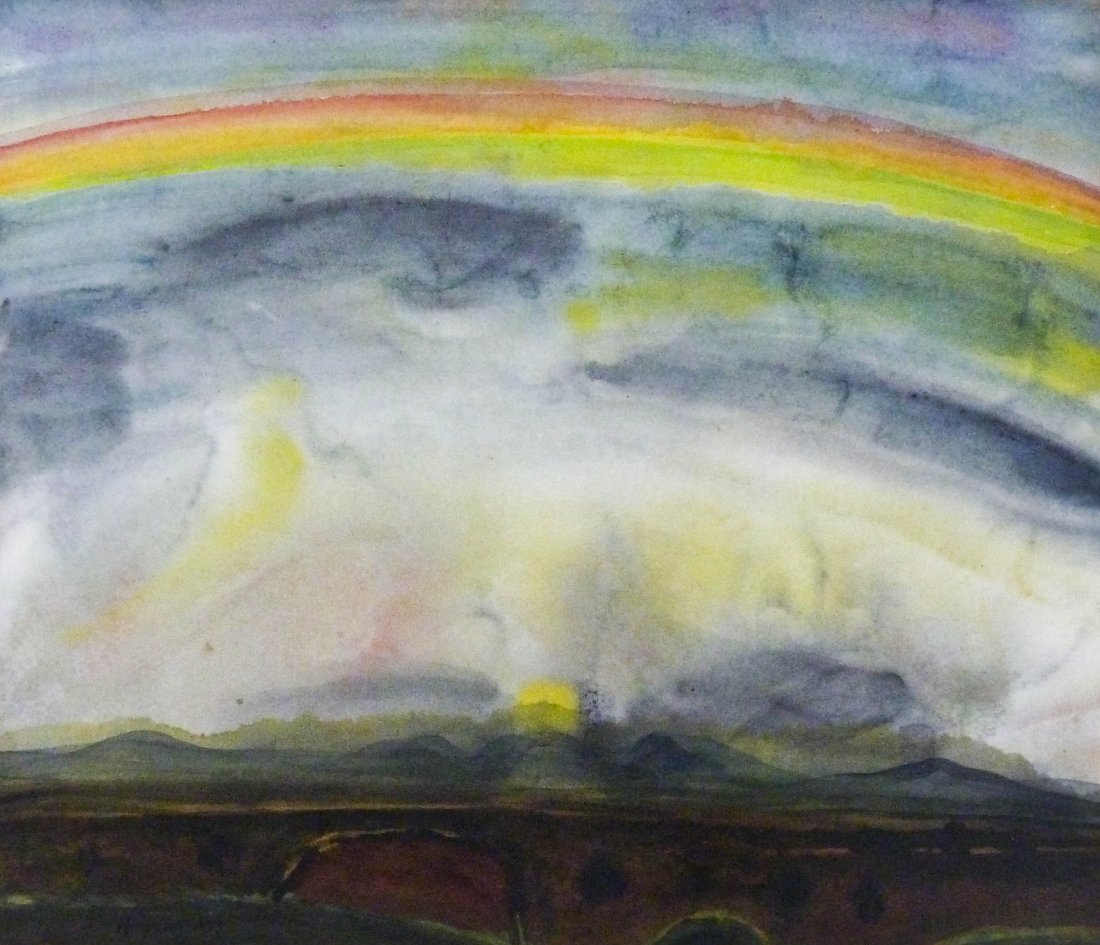 John Houston (1930-2008 Scottish) ''Rainbow, Lewis'': John Houston (1930-2008 Scottish) ''Rainbow, Lewis'' 1973 Watercolor on Paper 10''x11.75'' Sight. A colorful abstract landscape that is signed and dated l.l. corner. Aitken Dott & Son, Edinburgh Scotl