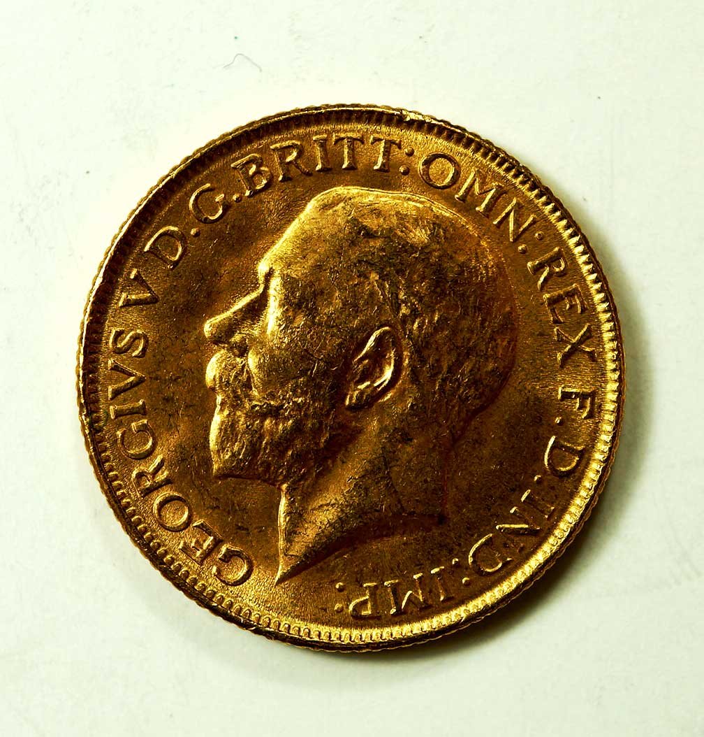 Gold 1918-I India George V Sovereign, 8gr, 22mm (1 of 2)