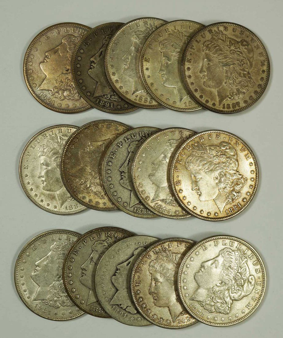 Group of (15) Morgan US Silver Dollars, Assorted Dated (1 of 1)