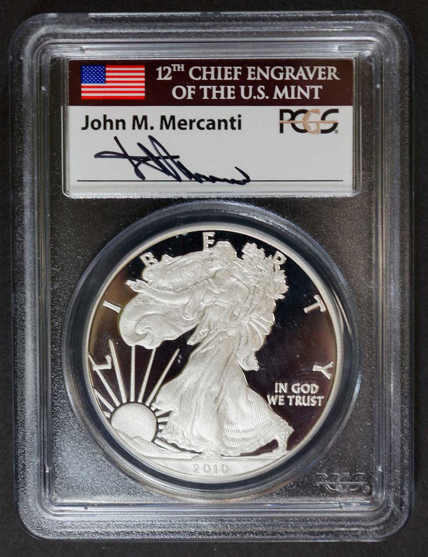 2010-W $1 Silver Eagle PCGS PR70 DCAM, Signed by Jhn M (1 of 2)