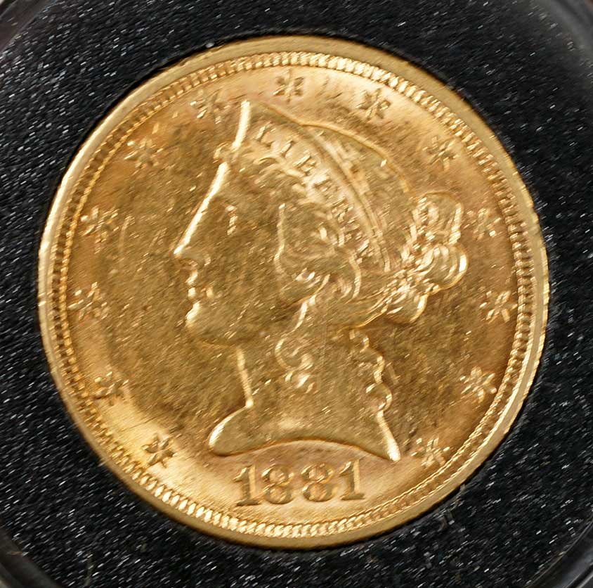 Gold 1881 Liberty Head $5 Half Eagle Gold Coin, w/Motto (1 of 2)