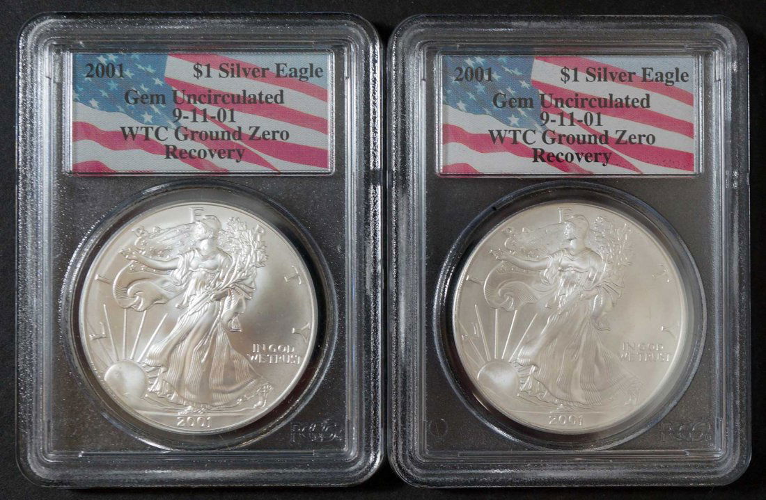 (2) 2001 WTC Ground Zero $1 Silver Eagles, Gem (1 of 1)