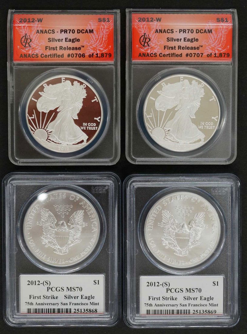 (4) 2012 $1 Silver Eagle Coins including (2) 2012-S (1 of 1)