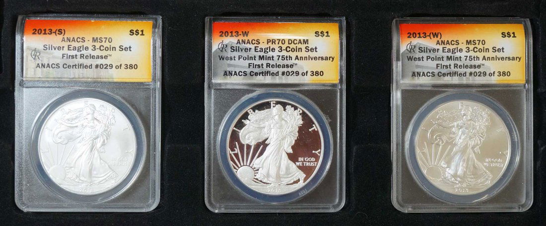 2013 Silver Eagle 3 Coin Set, First Release, ANACS #029 (1 of 2)