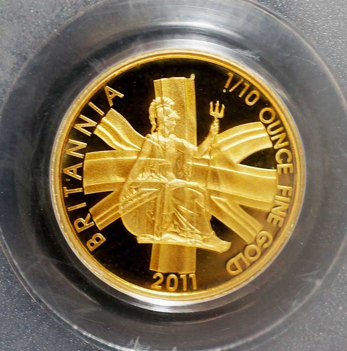 Gold 2011 Great Britain 10 pounds Gold coin, PCGS PR70 (1 of 2)
